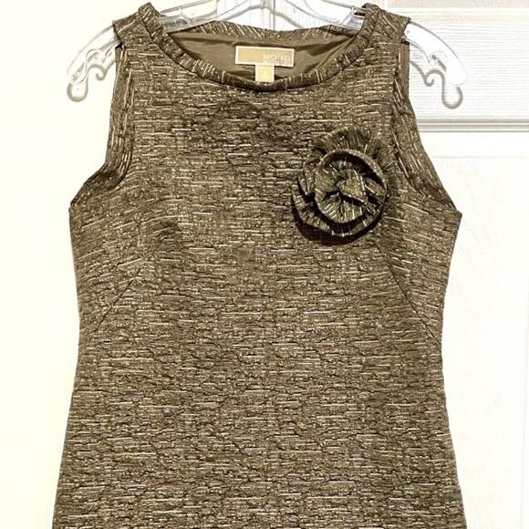 Michael by Michael Kors Gold Metallic  Sheath Dress with Floral Detail. Sz 4 - Picture 1 of 8
